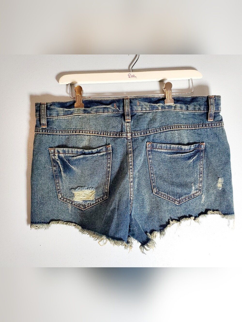 FREE PEOPLE Button Fly Distressed Denim Shorts Boho Festival Beach W29 - Picture 3 of 11